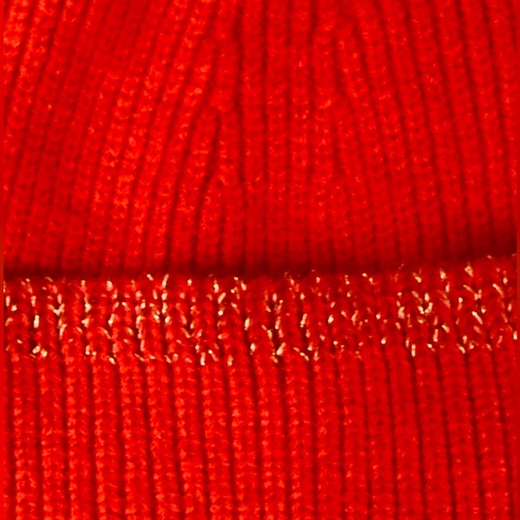 BP by Nordstrom - Red Ribbed Beanie with Gold Accent Threads. OS. NWT - Picture 2 of 3